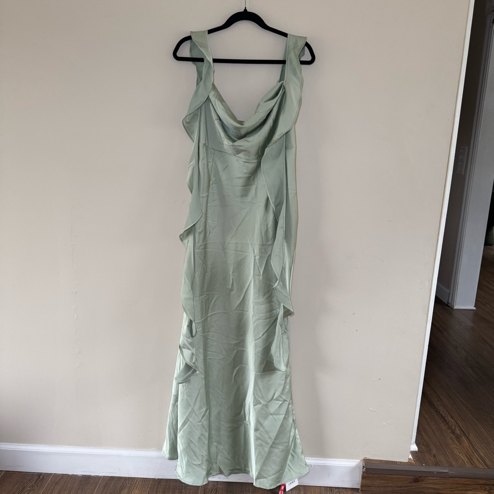 SOLD! NWT Cascading Ruffle Satin Dress
